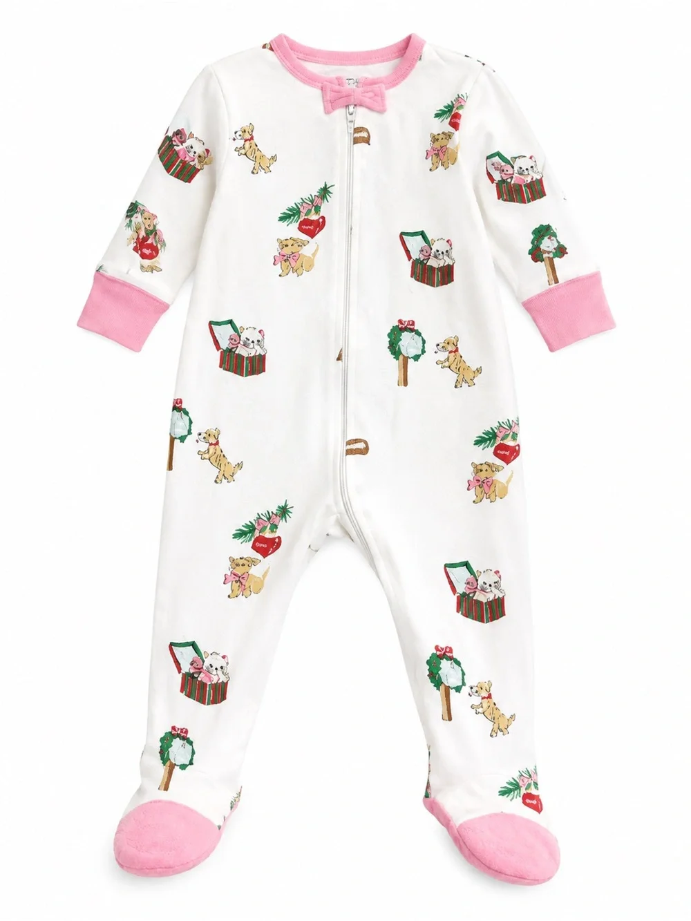 TBBC Pink-Trim Holiday Print Baby One-Piece